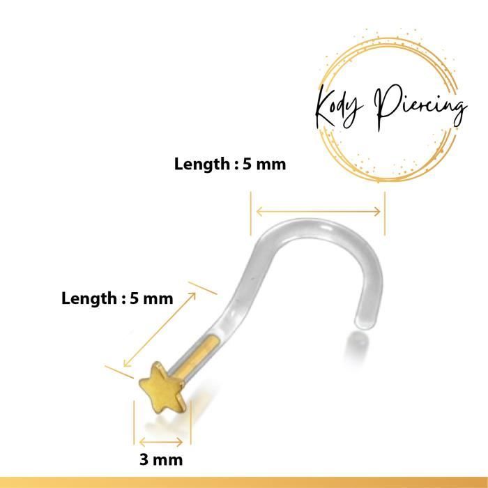 KODY PIERCING Tige Courbée Bioflex et tête en OR 14 carats Motif Etoile 3mm