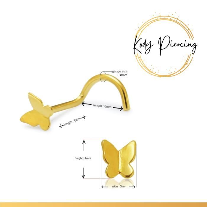 KODY PIERCING Tige Courbée Motif Papillon en OR 9 Carats