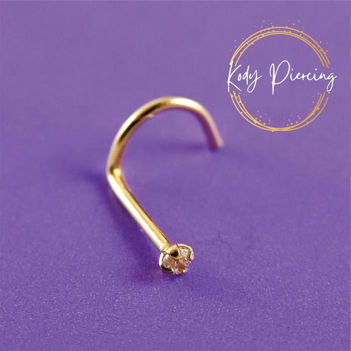 KODY PIERCING Tige Courbée OR 18 carats et Zircon Rond de 2 mm serti