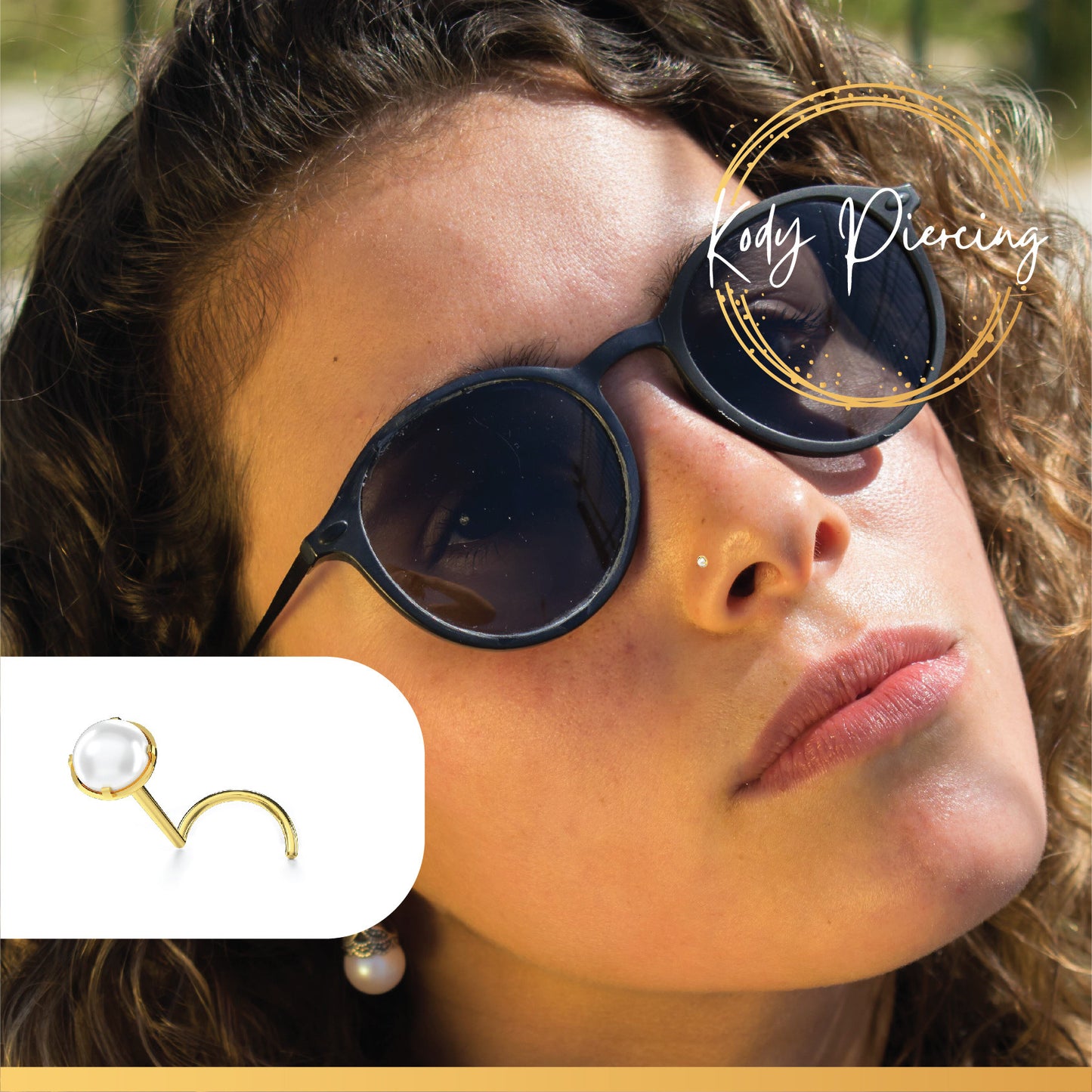 KODY PIERCING Tige Courbée OR 9 Carats Avec Perle Naturelle Sertie
