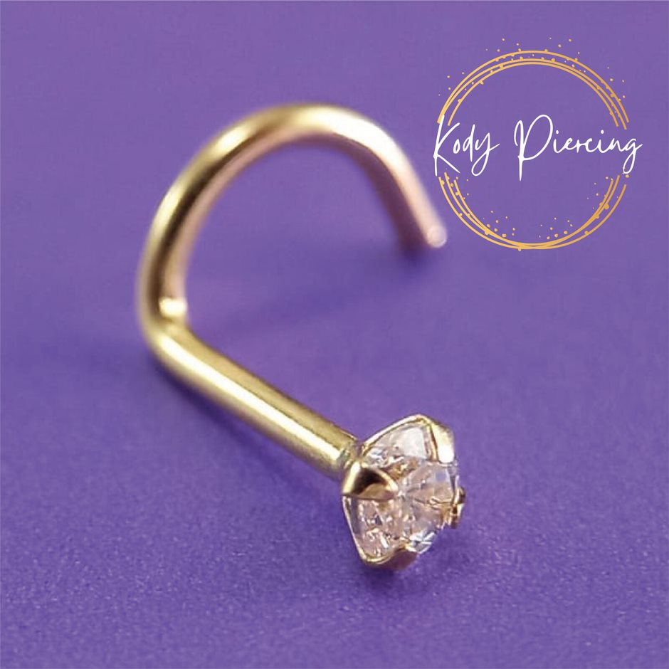 KODY PIERCING Tige Courbée OR 14 carats et Zircon serti de 1,5mm