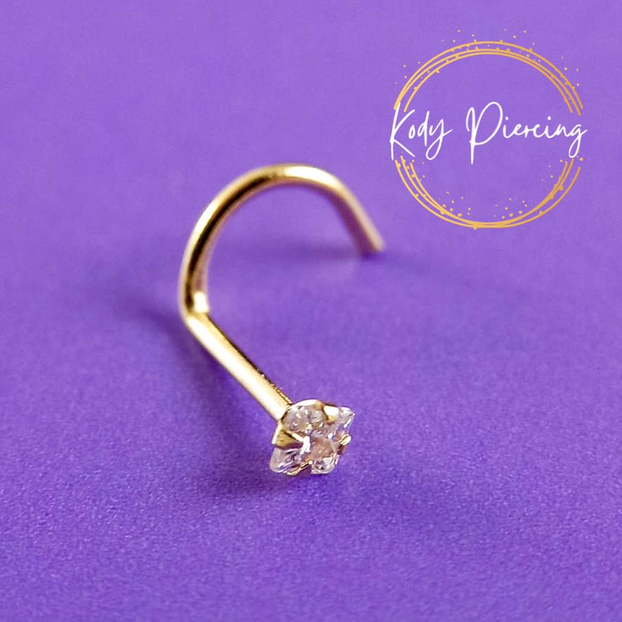 KODY PIERCING Tige Courbée OR 18 carats et Zircon carré de 2mm serti