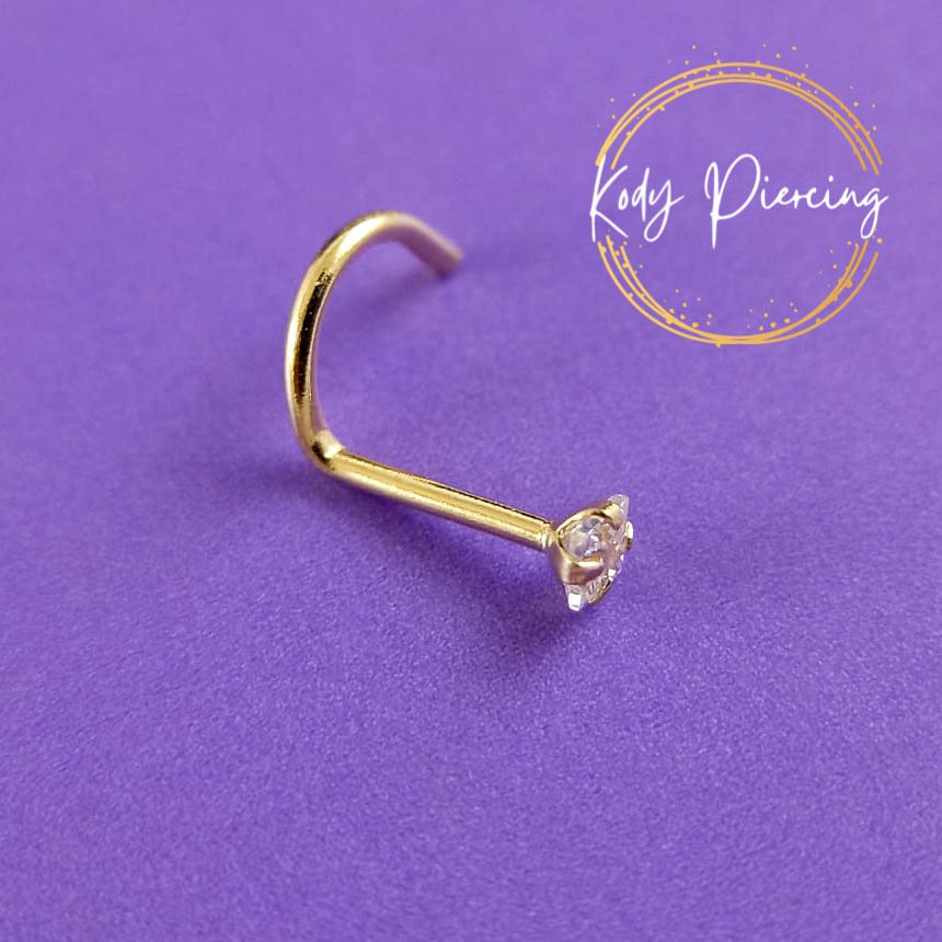 KODY PIERCING Tige Courbée OR 18 carats et Zircon carré de 2mm serti
