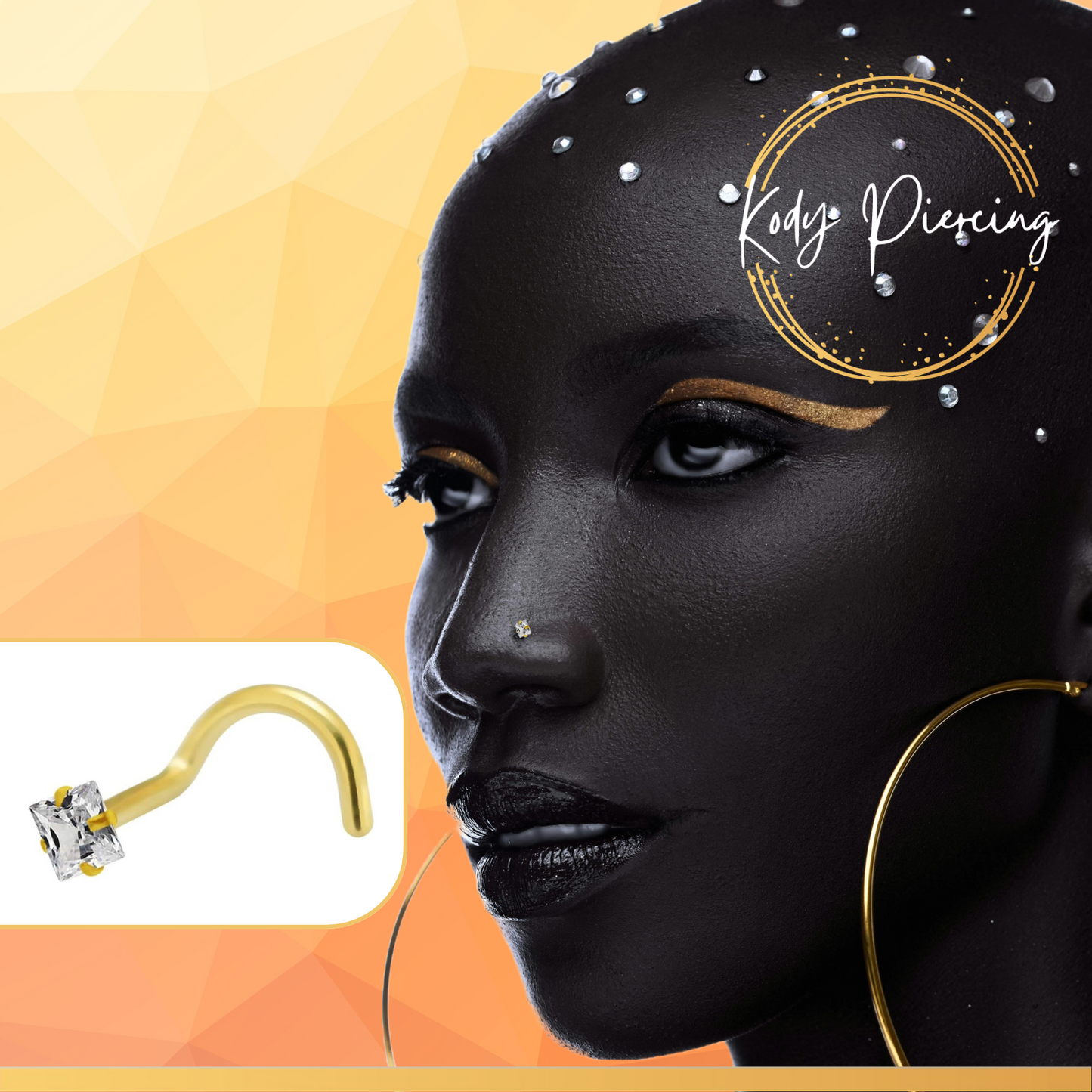 KODY PIERCING Tige Courbée OR Massif 14 Carats Orné d'un Zircon Carré de 1,5mm