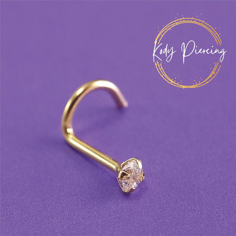 KODY PIERCING Tige Courbée OR 14 carats et Zircon serti de 1,5mm