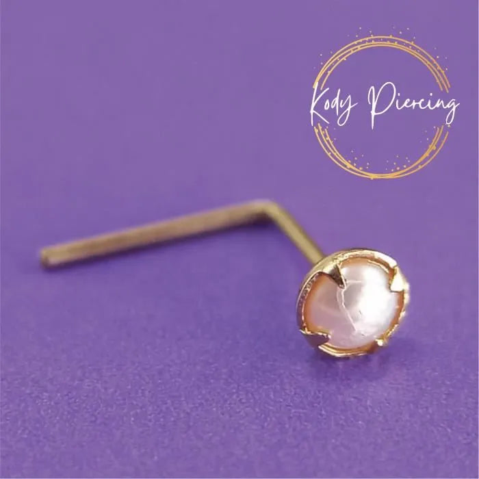 KODY PIERCING Tige L en Or 9 Carats et Perle Blanche 3mm