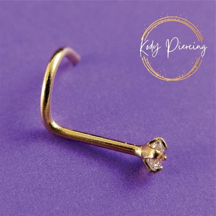 KODY PIERCING Tige Courbée OR 18 carats et Zircon Rond de 2 mm serti
