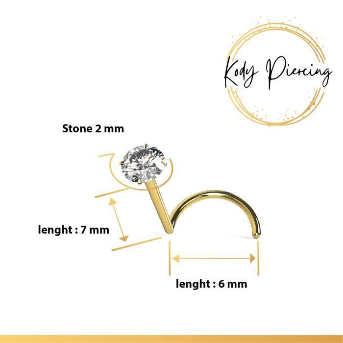 KODY PIERCING Tige Courbée en OR 9 carats Orné d'un Véritable Diamant de 1,5mm ou 2mm serti - Choisissez la taille préférée!
