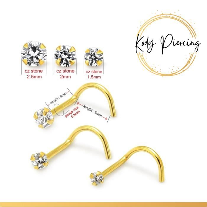 KODY PIERCING Tige Courbée OR 14 carats et Zircon serti de 1,5mm