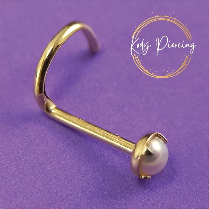 KODY PIERCING Tige Courbée OR 9 Carats Avec Perle Naturelle Sertie