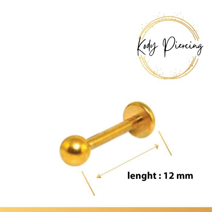 KODY PIERCING Labret en Or Anodisé sur Acier Chirurgical - Choisissez la taille préférée!