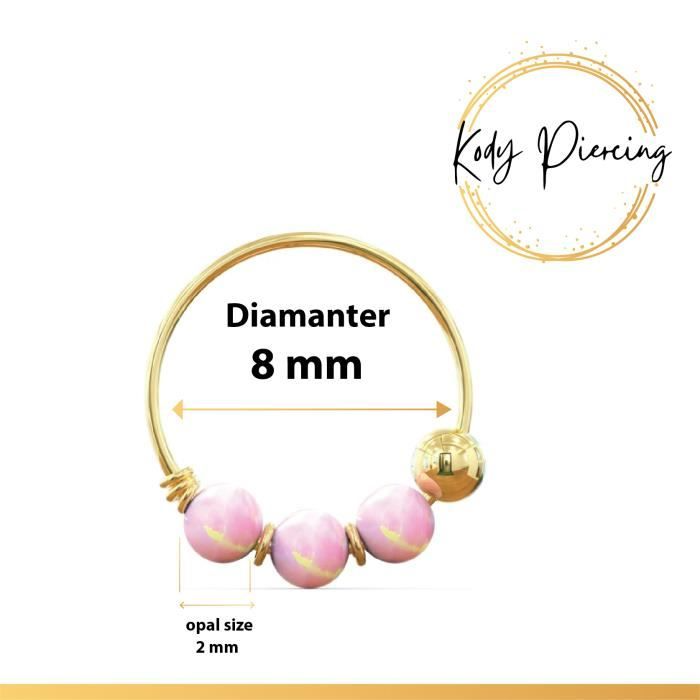 KODY PIERCING Anneau En Or Jaune 14 carats avec 3 Pierres Précieuses en Opale - Choisissez votre préféré!