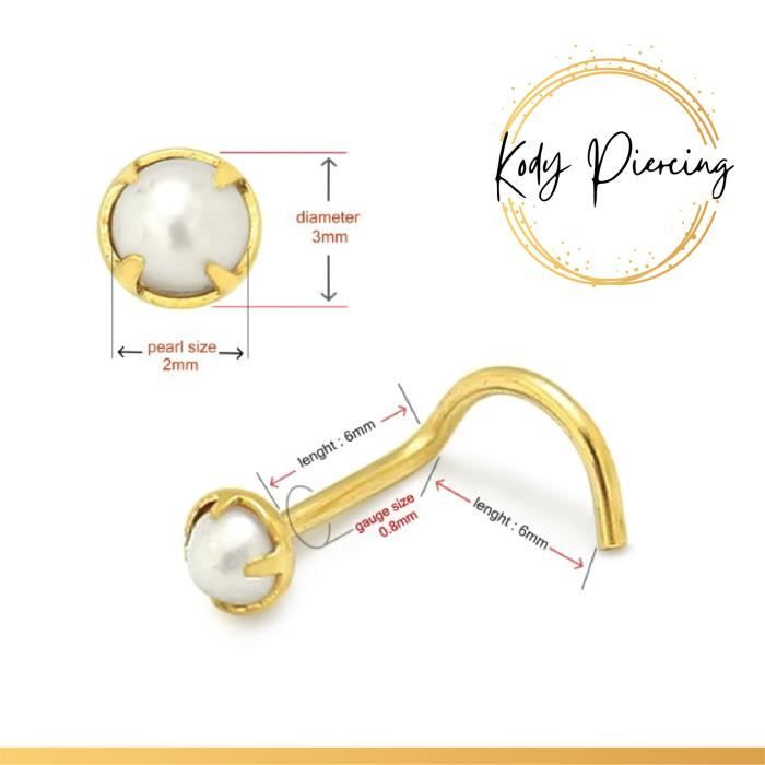 KODY PIERCING Tige Courbée OR 9 Carats Avec Perle Naturelle Sertie