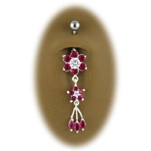 KODY PIERCING Piercing Nombril Fleur Pendant Argent 925 - Rouge