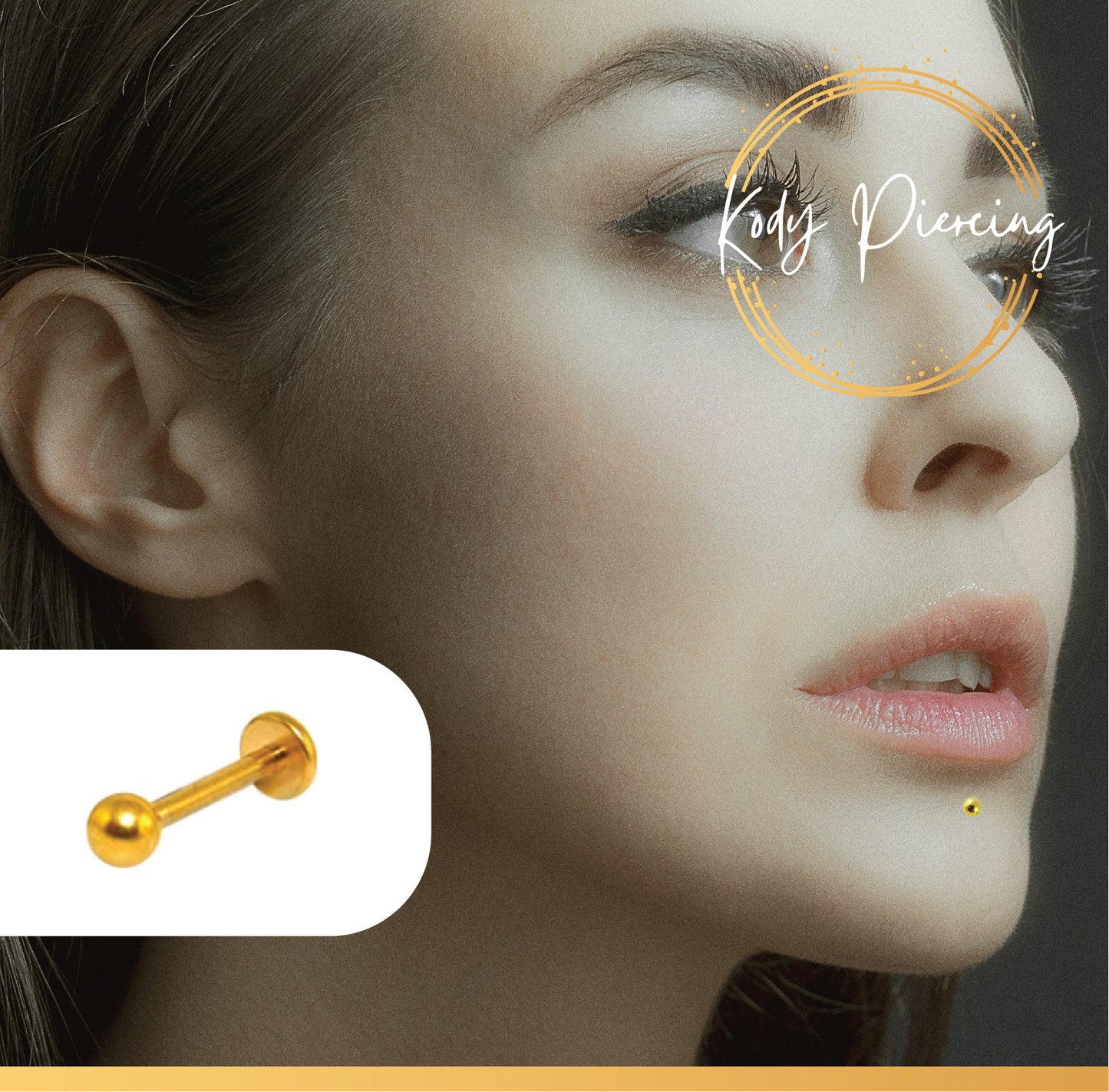KODY PIERCING Labret en Or Anodisé sur Acier Chirurgical - Choisissez la taille préférée!