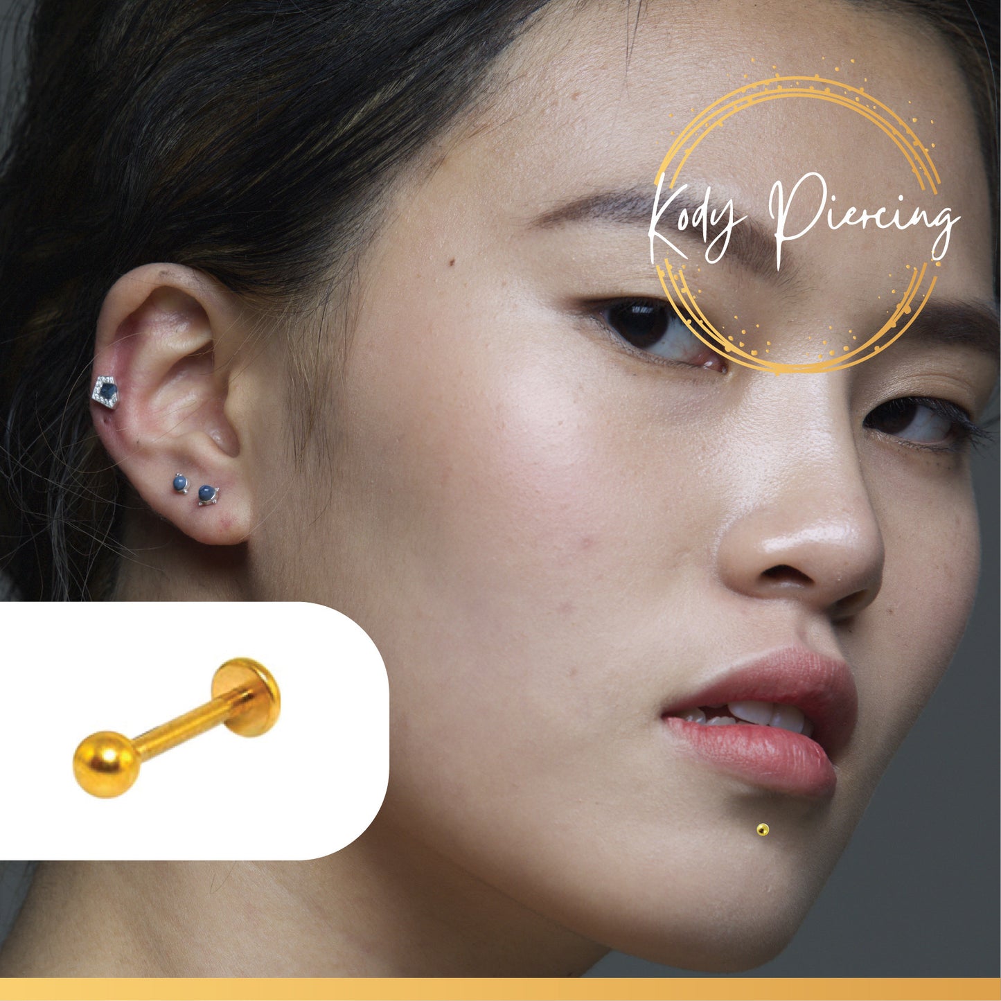 KODY PIERCING Labret en Or Anodisé sur Acier Chirurgical - Choisissez la taille préférée!