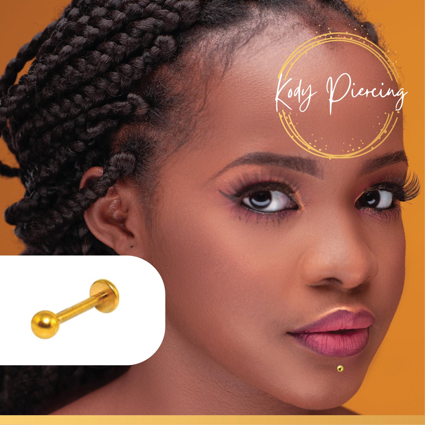 KODY PIERCING Labret en Or Anodisé sur Acier Chirurgical - Choisissez la taille préférée!