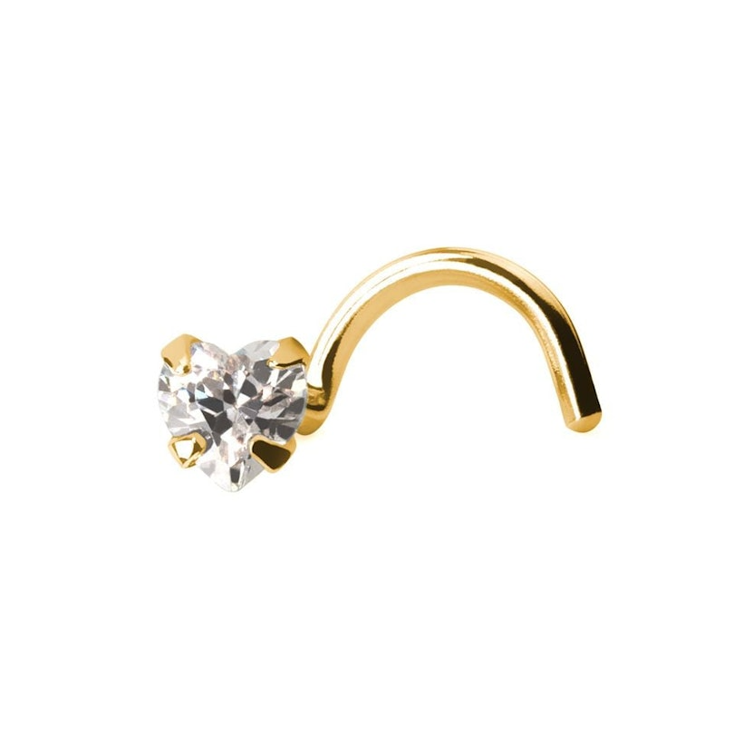 KODY PIERCING Tige Courbée OR Massif 14 Carats Motif Cœur en Zircon CZ de 3mm serti