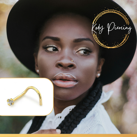 KODY PIERCING Tige Courbée en OR 9 carats Orné d'un Véritable Diamant de 1,5mm ou 2mm serti - Choisissez la taille préférée!