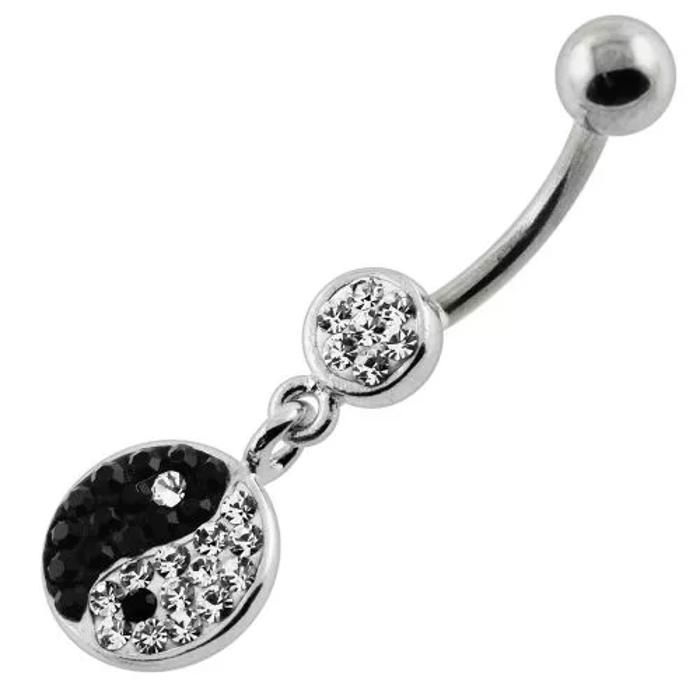 KODY PIERCING Nombril Yin Yang Cristaux Noirs et Blancs Argent 925 - Style Affirmé et Éclat Intemporel