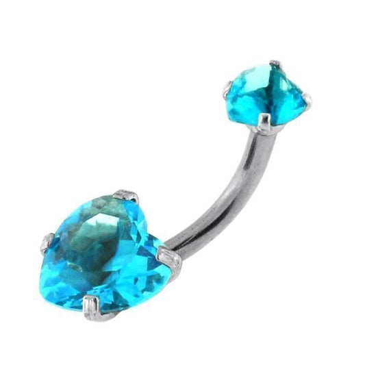 KODY PIERCING Piercing Nombril Double Cœur Zircon Cubique Bleu Lagon - Bijou Corps Éclat Joaillerie 316L