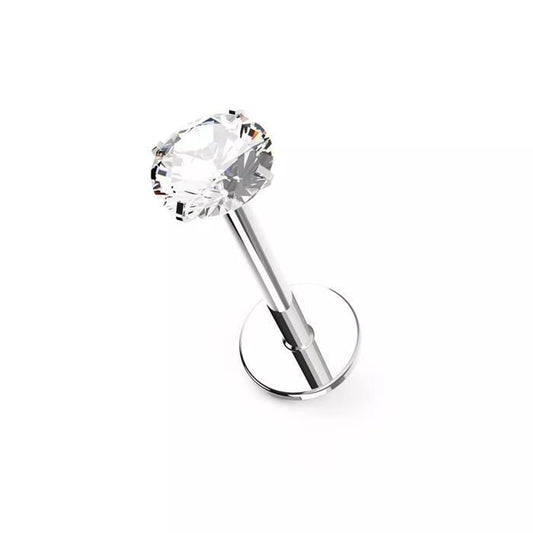 KODY PIERCING Piercing Labret Cristal Serti Éclat Intemporel Acier Chirurgical 0,2 g Tige 10 mm, Zircon 3mm
