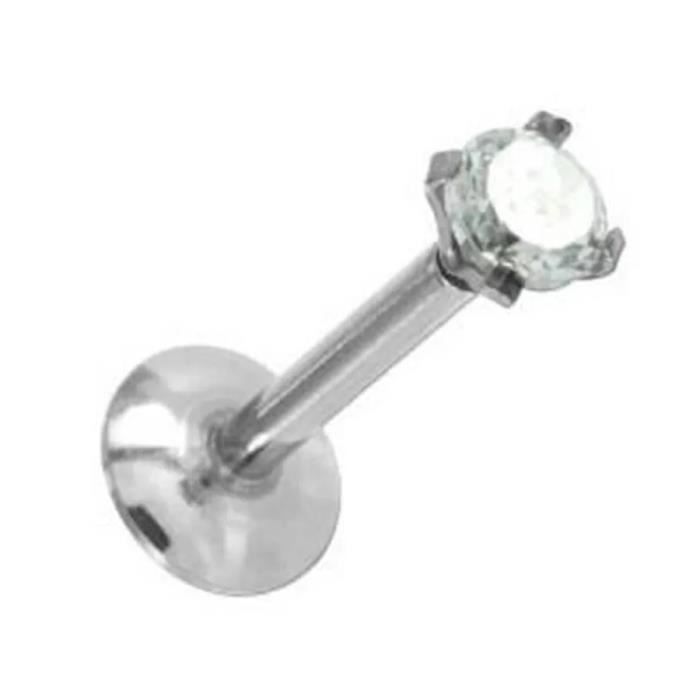 KODY PIERCING Piercing Labret Cristal Serti Éclat Intemporel Acier Chirurgical 0,2 g Tige 10 mm, Zircon 3mm