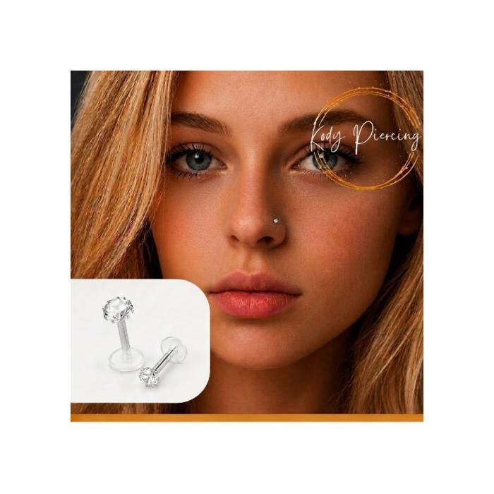 KODY PIERCING Piercing Labret Cristal Rond Serti Éclat Raffiné Acier Tige 8 mm, Zircon 3mm