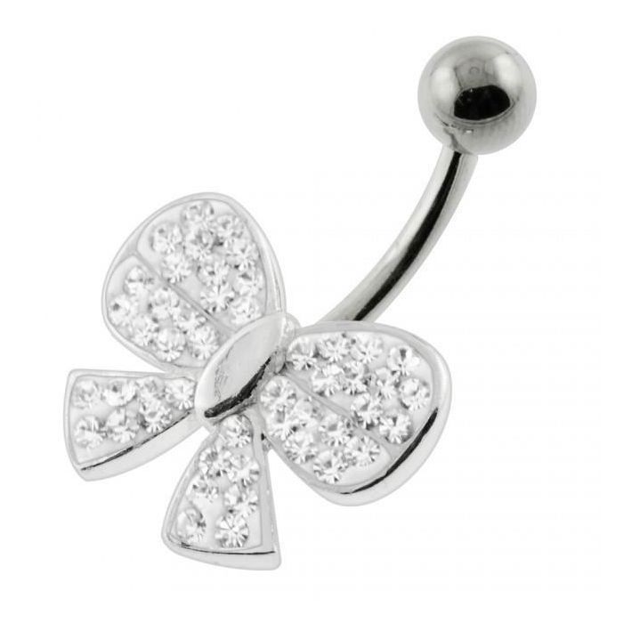 KODY PIERCING Piercing Nombril Argent Papillon Zircons Acier 316L 14 Gauge - Élégance Poétique et Légèreté Absolue