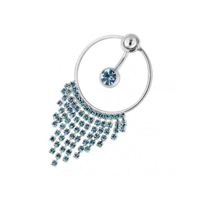 KODY PIERCING Piercing Nombril Anneau Cercle Franges Strass Bleu Aqua - Bijou Corps Cascade Joaillerie 316L