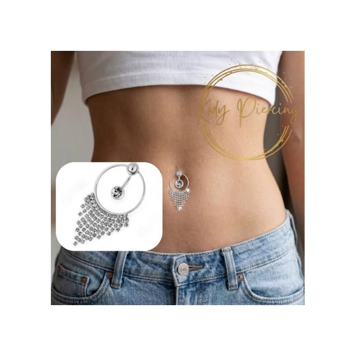 KODY PIERCING Nombril Pendentif Franges Cristaux Scintillants Acier 316L Élégance Lumineuse
