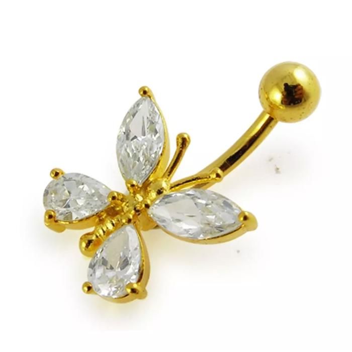 KODY PIERCING Nombril Papillon Plaqué Or 18 Carats 4 Zircons - Élégance Poétique et Légèreté Absolue