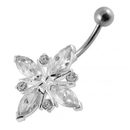 KODY PIERCING Nombril Fleur Cristal Clair Argent & Acier - Pureté Lumineuse et Élégance Éclatante
