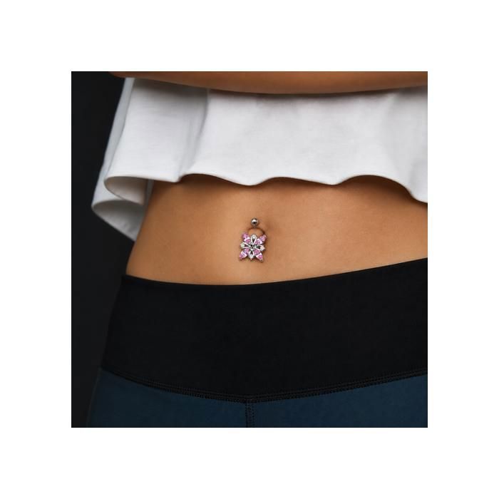 KODY PIERCING Nombril Fleur Cristal Rose Argent & Acier - Romance Lumineuse et Élégance Féminine