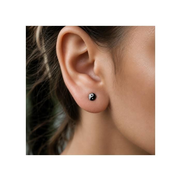 KODY PIERCING Piercing Oreille Faux Magnétique Yin Yang Éclipse Acier Noir et Blanc Universel Sans Perçage