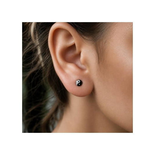 KODY PIERCING Piercing Oreille Faux Magnétique Yin Yang Éclipse Acier Noir et Blanc Universel Sans Perçage