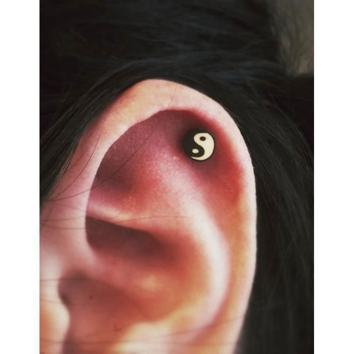 KODY PIERCING Piercing Oreille Faux Magnétique Yin Yang Éclipse Acier Noir et Blanc Universel Sans Perçage