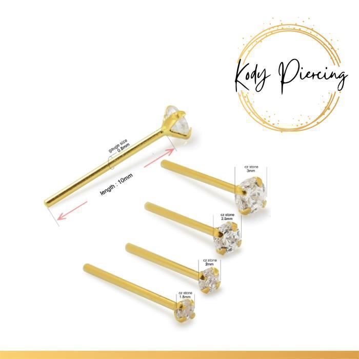 KODY PIERCING Piercing Nez KODY PIERCING Or 14 Carats Zircon Cubique 2,5mm Tige Courbée - Pureté Lumineuse et Raffinemen