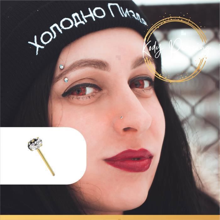 KODY PIERCING Piercing Nez KODY PIERCING Or 14 Carats Zircon Cubique 2,5mm Tige Courbée - Pureté Lumineuse et Raffinemen