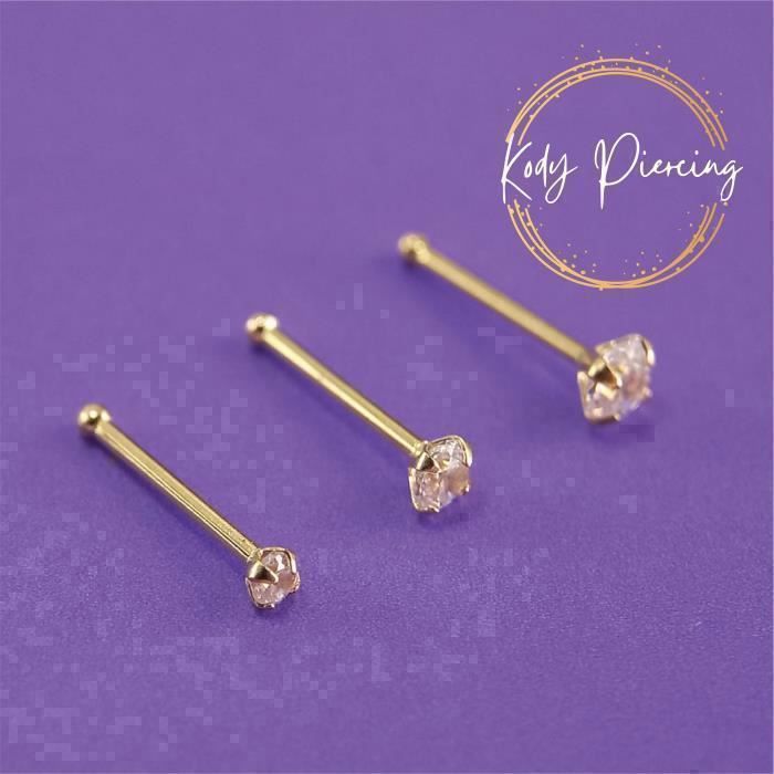 KODY PIERCING Piercing Nez KODY PIERCING Or 14 Carats Zircon Cubique 2,5mm Tige Courbée - Pureté Lumineuse et Raffinemen
