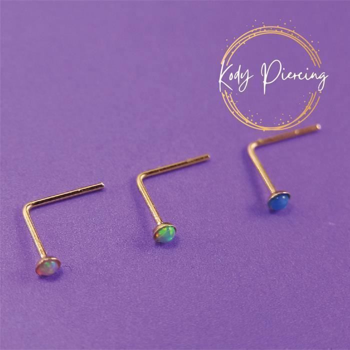KODY PIERCING Coffret 3 Piercings Nez Or 9 Carats Opales Vert Rose Violet Tige L 5/6 mm - Éclat Iridescent et Douceur Bo