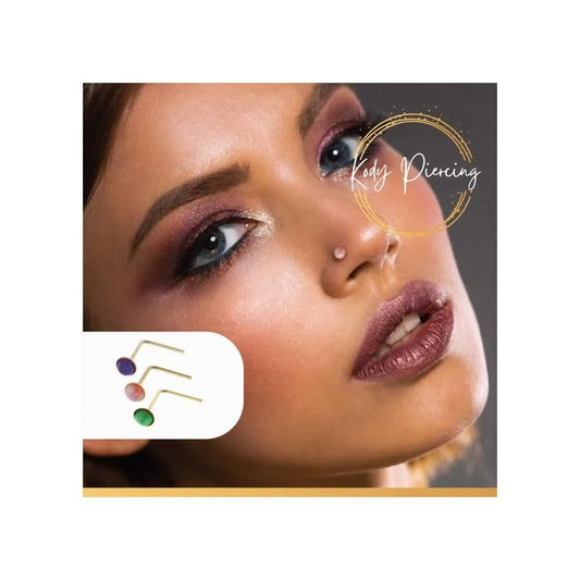 KODY PIERCING Coffret 3 Piercings Nez Or 9 Carats Opales Vert Rose Violet Tige L 5/6 mm - Éclat Iridescent et Douceur Bo