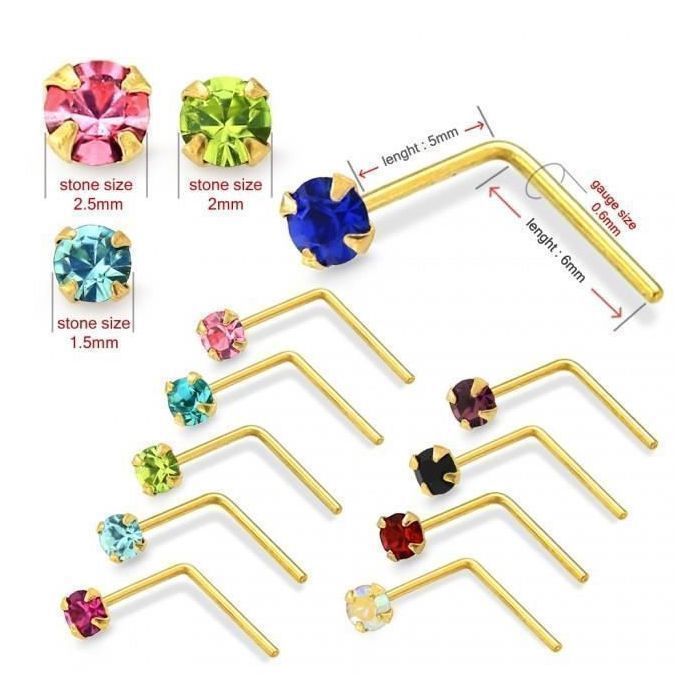 KODY PIERCING Épingle Nez Or Jaune 9 Carats Cristal Bleu 2mm - Pureté Cristalline et Grâce Souveraine