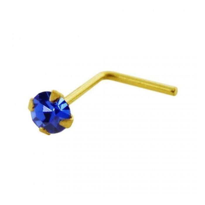 KODY PIERCING Épingle Nez Or Jaune 9 Carats Cristal Bleu 2mm - Pureté Cristalline et Grâce Souveraine