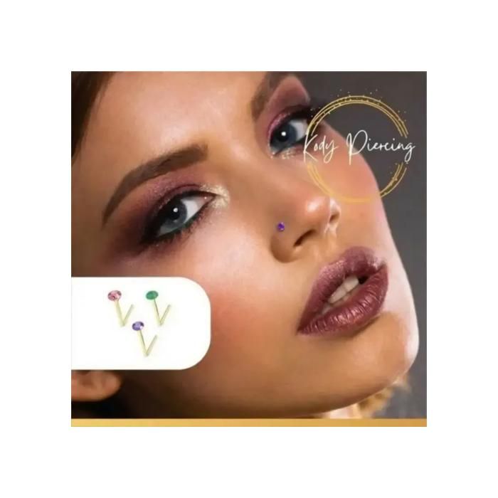 KODY PIERCING Coffret 3 Piercings Nez Or 9 Carats Opales Vert Rose Violet Tige L 5/6 mm - Éclat Iridescent et Douceur Bo