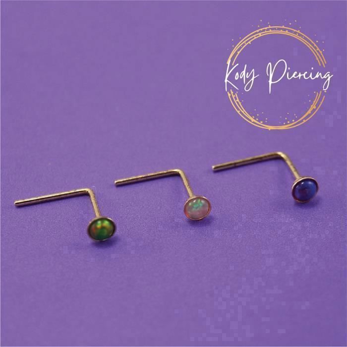 KODY PIERCING Coffret 3 Piercings Nez Or 9 Carats Opales Vert Rose Violet Tige L 5/6 mm - Éclat Iridescent et Douceur Bo