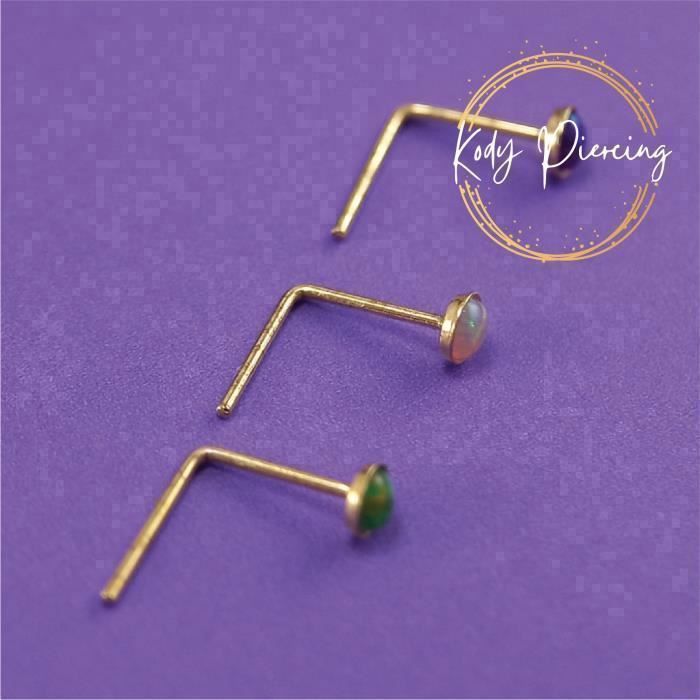 KODY PIERCING Coffret 3 Piercings Nez Or 9 Carats Opales Vert Rose Violet Tige L 5/6 mm - Éclat Iridescent et Douceur Bo