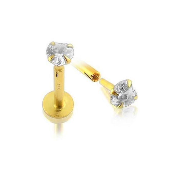 KODY PIERCING Labret Or 14 Carats avec Zircon Serti en forme de Cœur de 3mm - Brillance Raffinée et Douceur Romantique