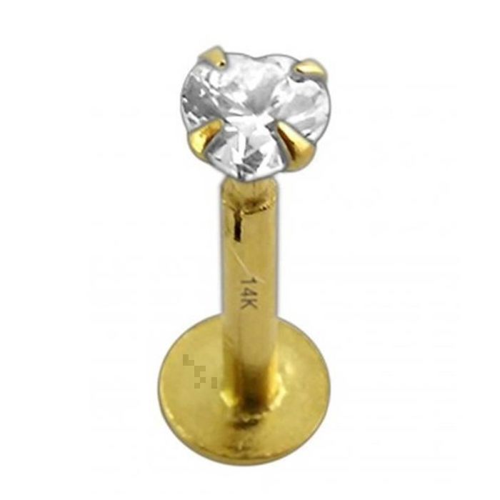 KODY PIERCING Labret Or 14 Carats avec Zircon Serti en forme de Cœur de 3mm - Brillance Raffinée et Douceur Romantique