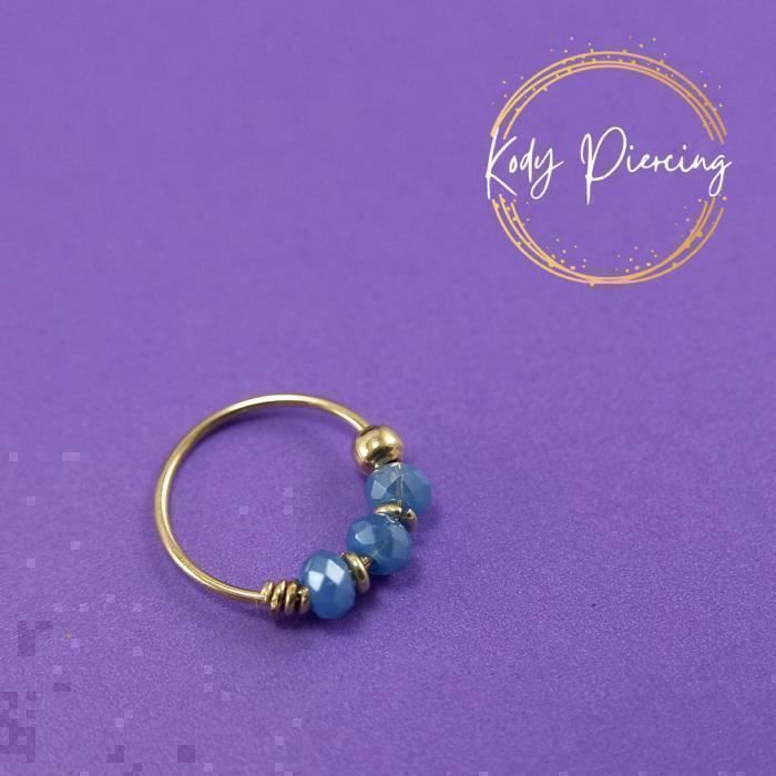 KODY PIERCING Anneau Nez Or 9K KODY PIERCING 3 Perles Porcelaine Turquoise Facettées 8 mm - Éclat Bohème Céleste et Halo